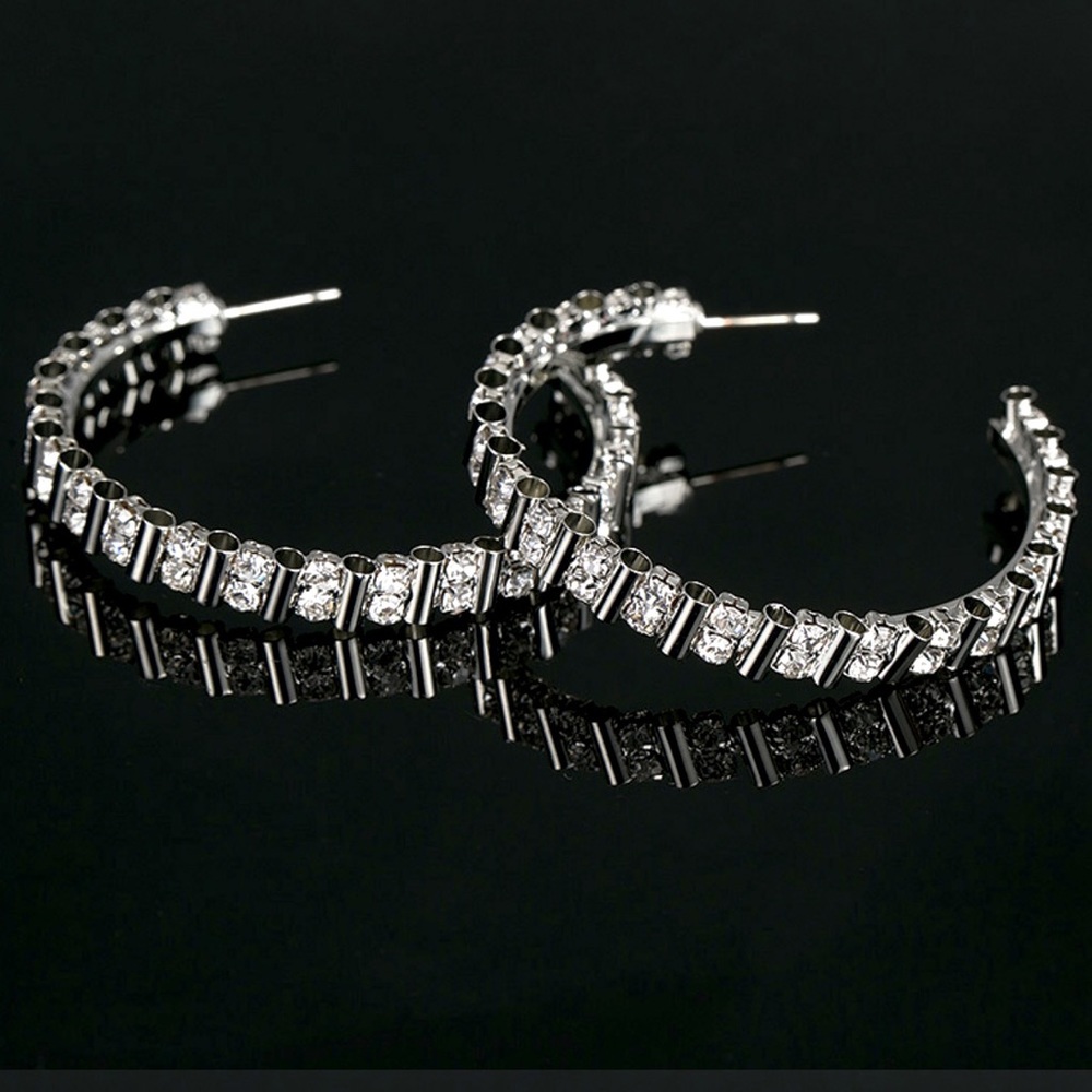 Silver & Crystal Stud Hoop Earrings - Picture 3 of 7